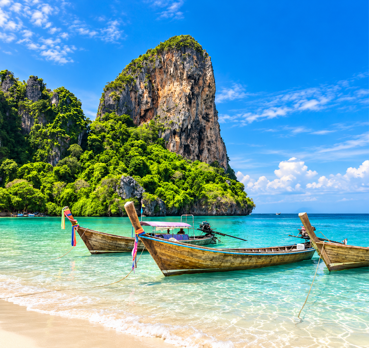 Turquoise lagoon and limestone cliffs in the Phi Phi Islands